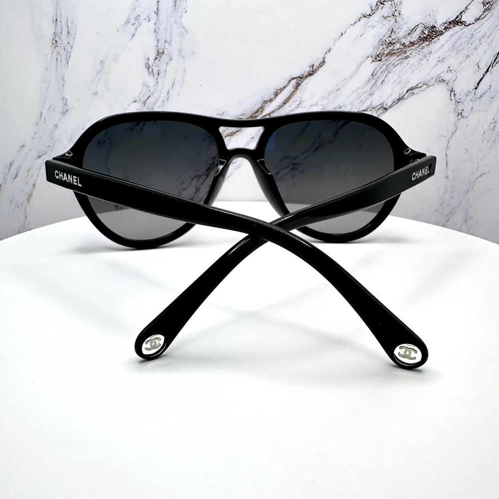 New CHANEL Sunglasses Black Polarized Lens Pilot Aviator 55mm - Picture 4 of 16